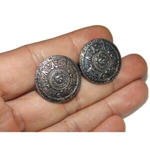 Vintage Mexico Aztec Calendar Sterling Silver Cufflinks Cuff links Estate Men